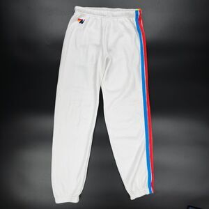 AVIATOR NATION 5 Stripe Sweatpants WHITE NEON RAINBOW Athleisure Beachy Boho